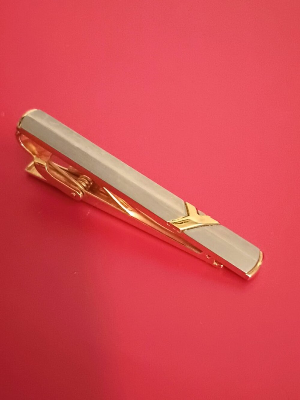 Yves Saint Laurent Tie Clip Vintage Two Tone Gold & Silver Logo YSL